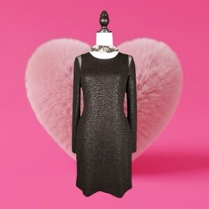 Betsey Johnson Black Animal Print Mesh Shoulder Panel Long Sleeve Dress Size 8